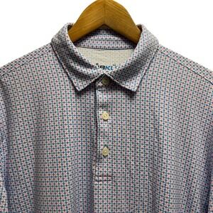 IBKUL Men's Sz Large Blue/Pink/White Polka Dot UPF 50+ Cool L/S Performance Polo